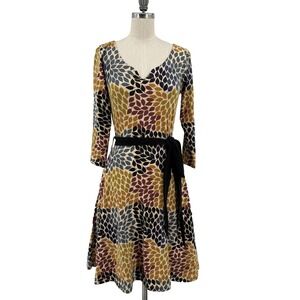 Effie's Heart Dress Size S Leaf Print Cotton Stretch Tie Waist Casual Indie